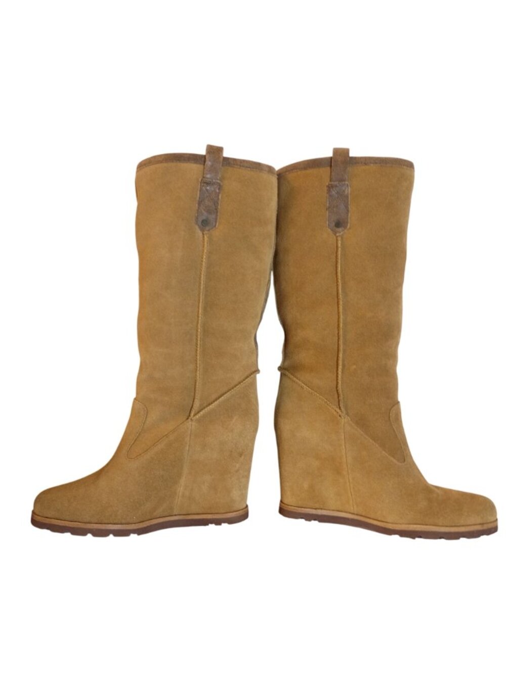 UGG Soleil Womens 8.5 Chestnut Suede Tall Knee High Wedge Shearling Boots - Picture 6 of 11